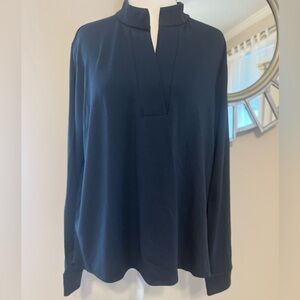 Eileen Fisher navy Stretch Jersey Knit Band Collar Top pullover blouse